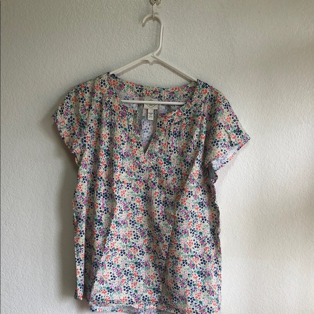 St. John's Bay Multicolor Floral Blouse Pairie Cap Sleeve